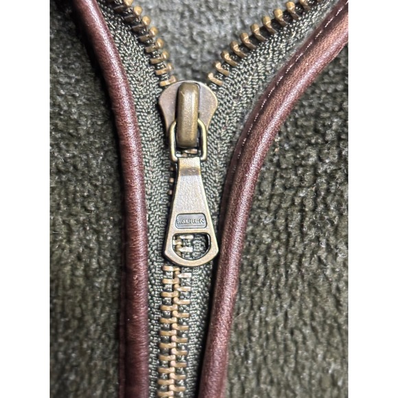 Lauren Ralph Lauren Fleece Hooded Vest Olive Green Full Zip Faux Leather Trim M - Picture 5 of 10